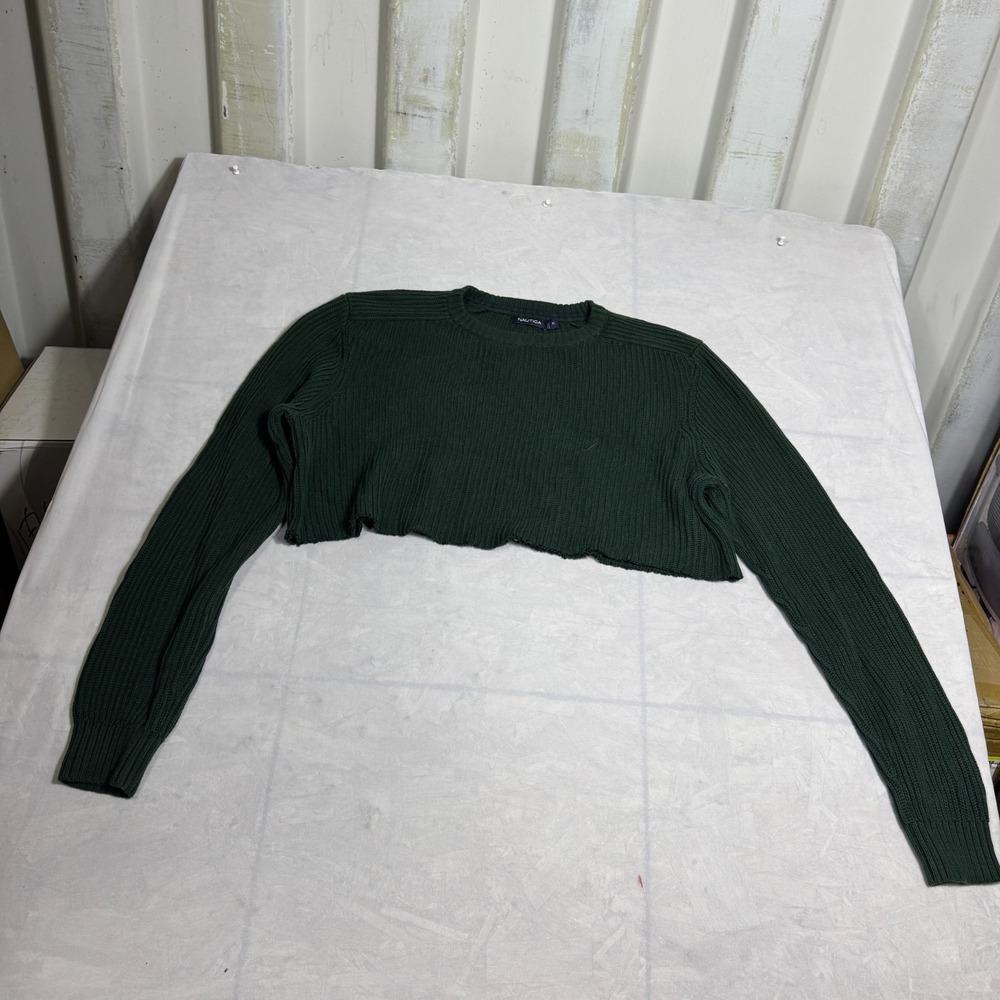 Nautica Womens Cropped Pullover Sweater Dark Green Long Sleeve Outdoor Size‎ XL